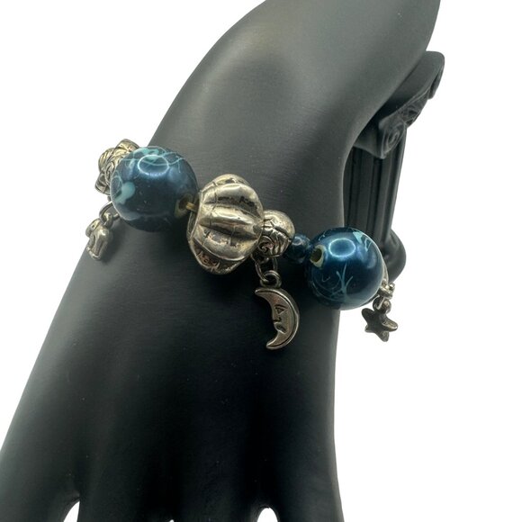 Handcrafted Silver & Blue Charm Bracelet With Beads - Picture 1 of 6